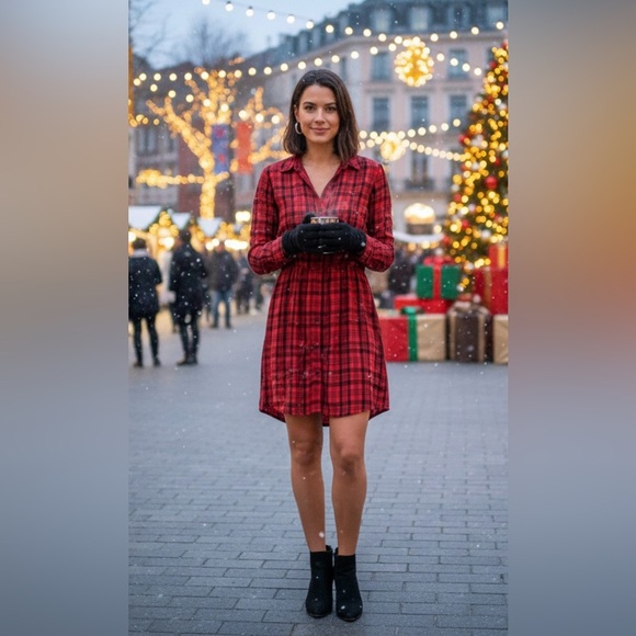 Express Dresses & Skirts - Express Red Checkered Long Sleeve Dress size S